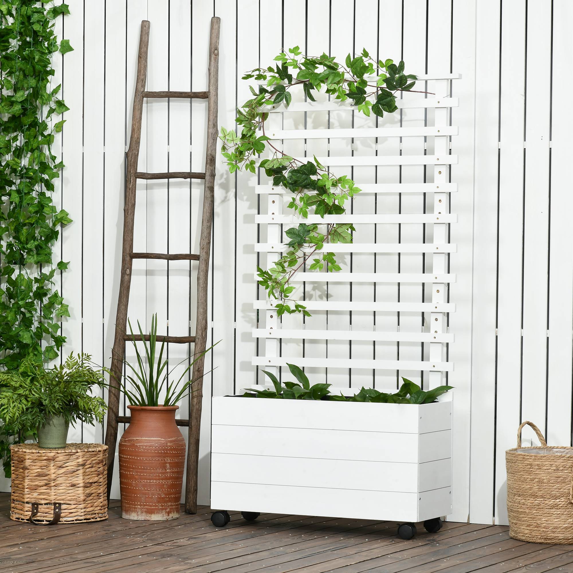 Jardinière avec treillis bois blanc 76 x 30 x 155 cm - PANGIVO - Image 4