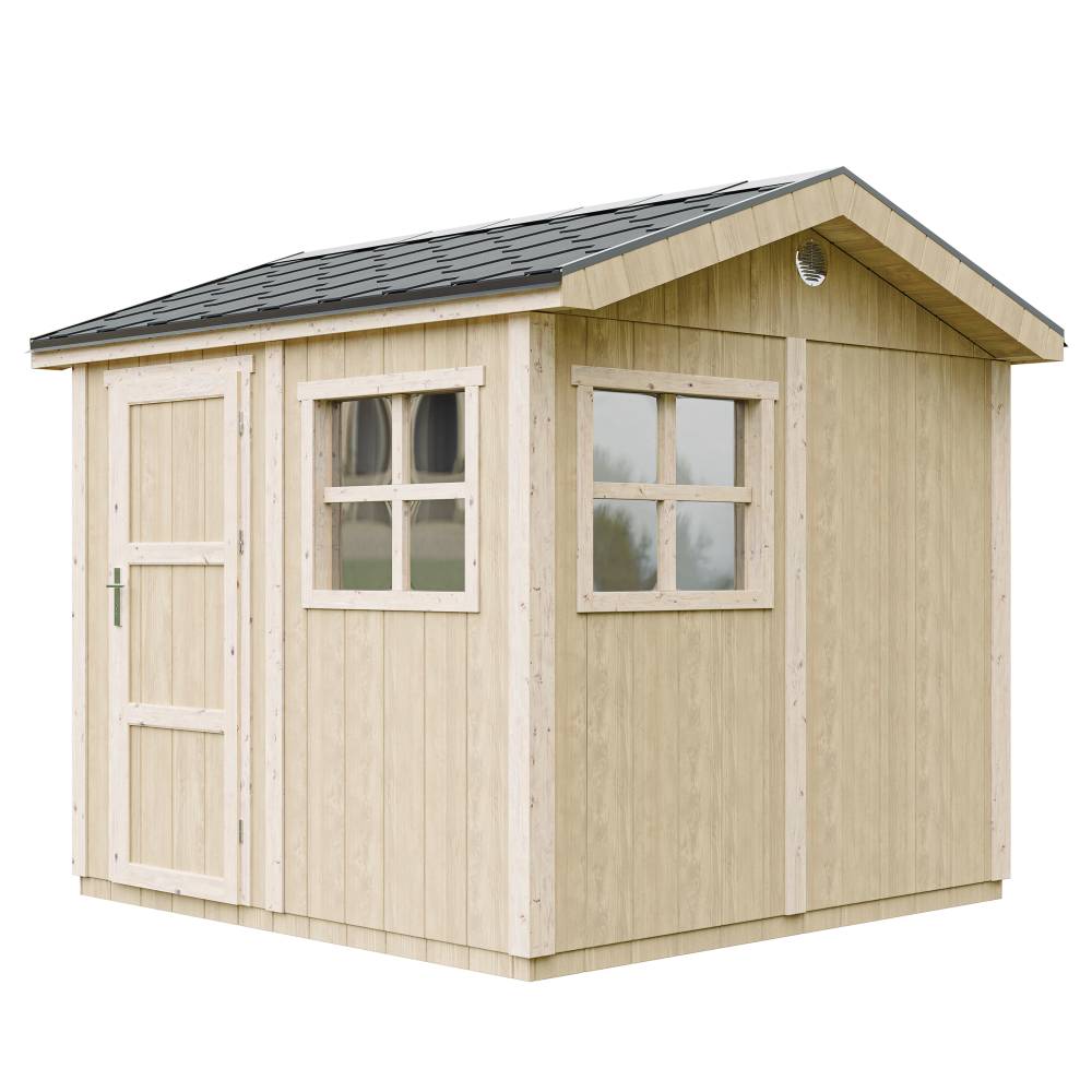 Timbela - Abri de Jardin Qualité Premium 5,9 m² - H252x250x294 cm avec un sol et des bardeaux bitumineuxs - Timbela M913 - Image 1