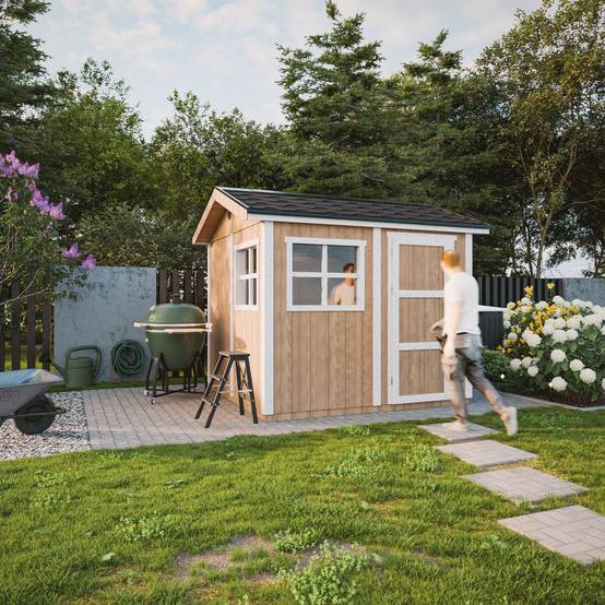 Timbela - Abri de Jardin Qualité Premium 5,9 m² - H252x250x294 cm avec un sol et des bardeaux bitumineuxs - Timbela M913 - Image 4