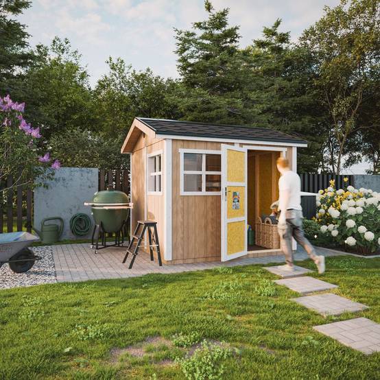 Timbela - Abri de Jardin Qualité Premium 5,9 m² - H252x250x294 cm avec un sol et des bardeaux bitumineuxs - Timbela M913 - Image 5