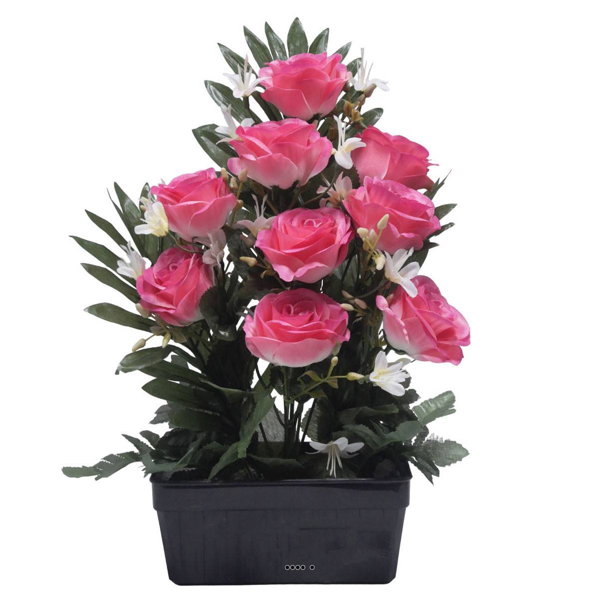 Artificielles - Jardinière fleurs artificielles Rose et Mini fleurs Rose pour la Toussaint - couleur: Rose 715 - Image 2