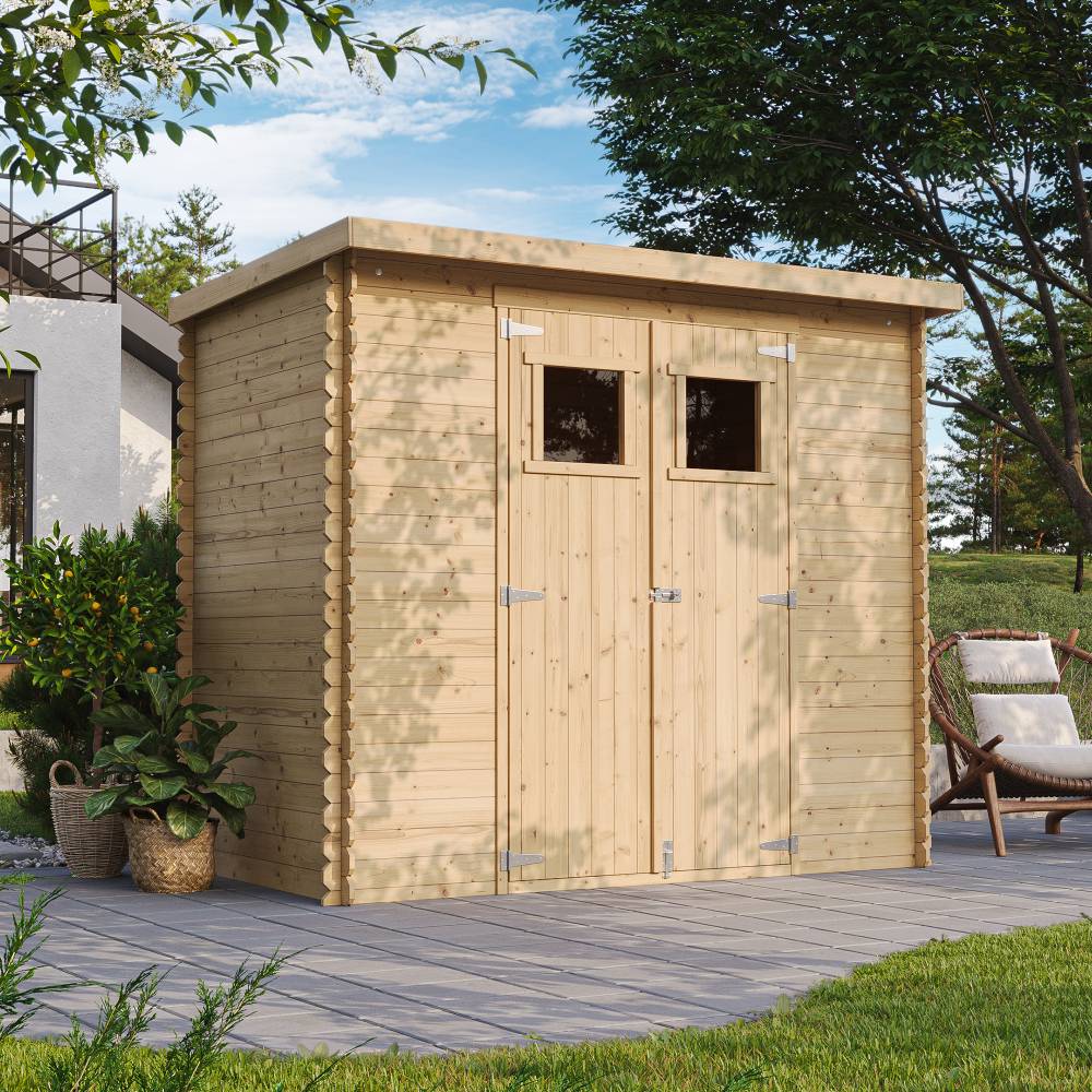 Timbela - Abri de jardin en bois l239xL142xH200 cm / 2.63 m² avec sol traité - Stockage extérieur - 19 mm d’épaisseur - Timbela M310+M310G - Image 1