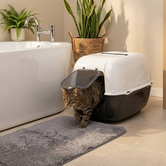 Ferplast - Ferplast Bac Litiere pour Chat, Maison de toilette pour Chat, 2 filtres à charbon actif anti-odeur inclus, Porte battante obscurcie, 39,5 x 52,5 x h - Image 3