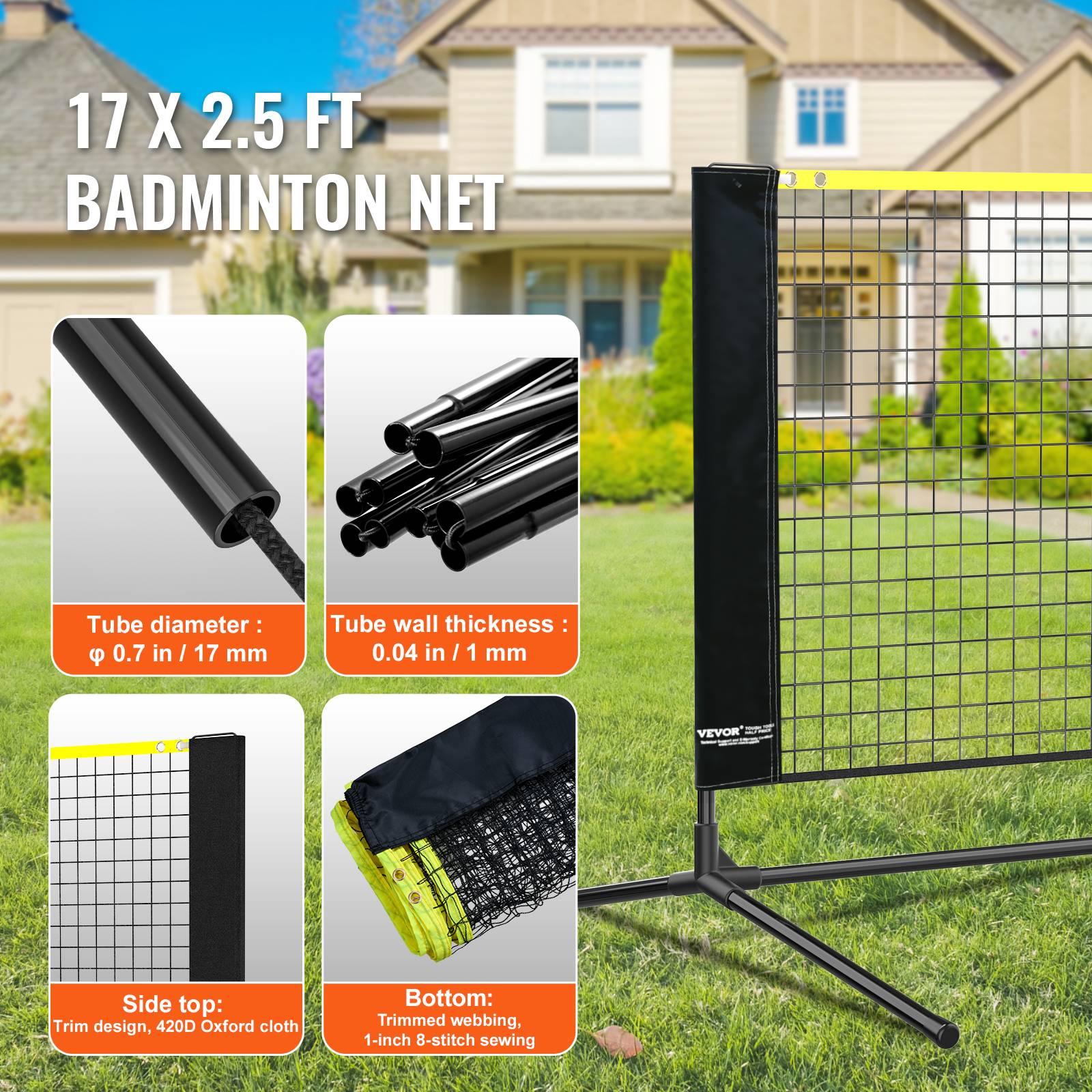 Vevor - VEVOR Filet badminton volley-ball pickleball 510 cm, poteaux, hauteur réglable. Sac transport. - Image 4
