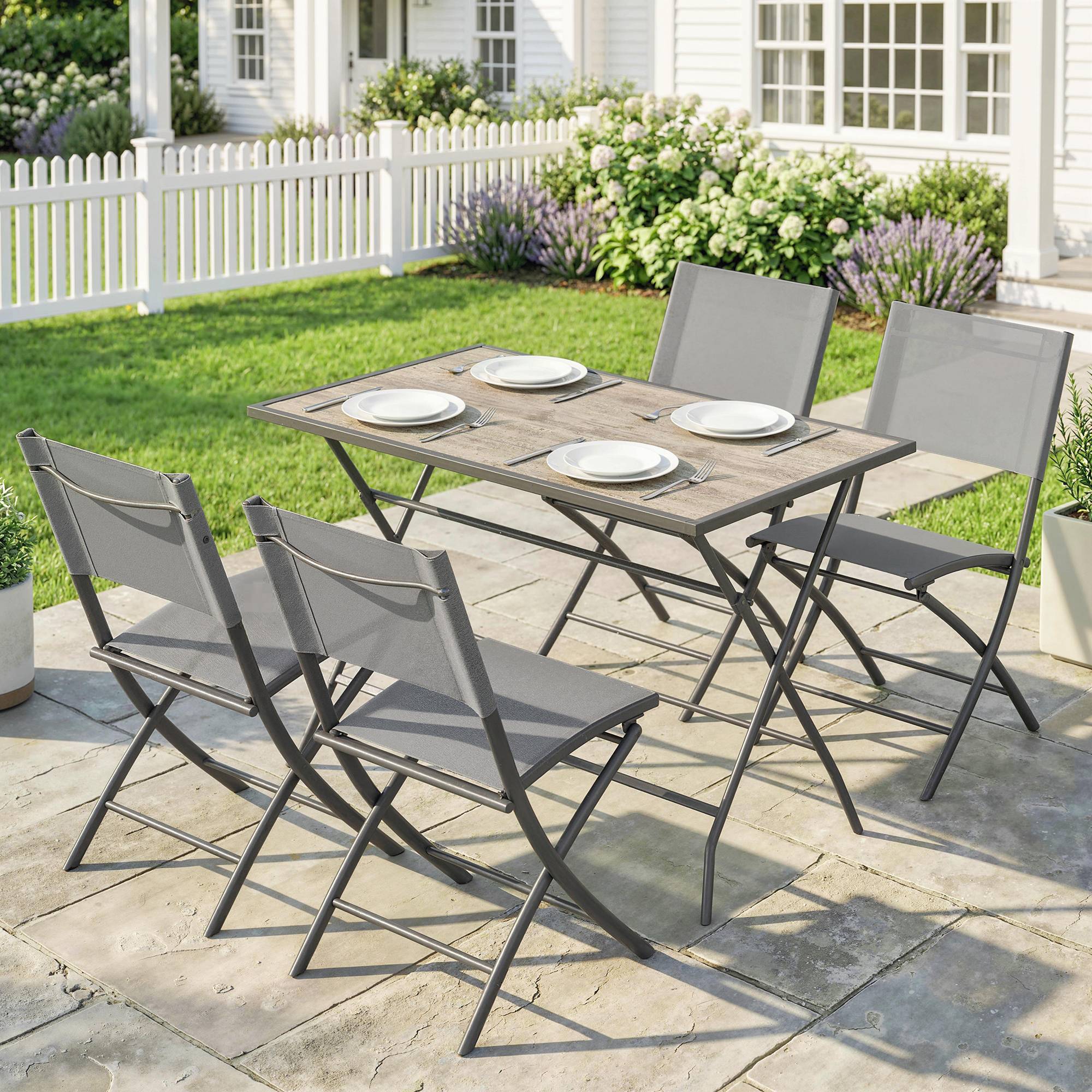 Salon de jardin pliant acier et plastique gris 112 x 67 x 71 cm - PANGIVO - Image 3