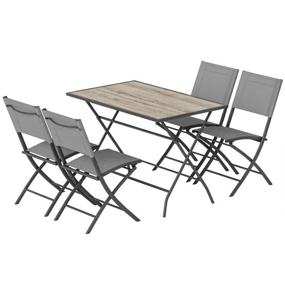 Salon de jardin pliant acier et plastique gris 112 x 67 x 71 cm - PANGIVO - Image 2