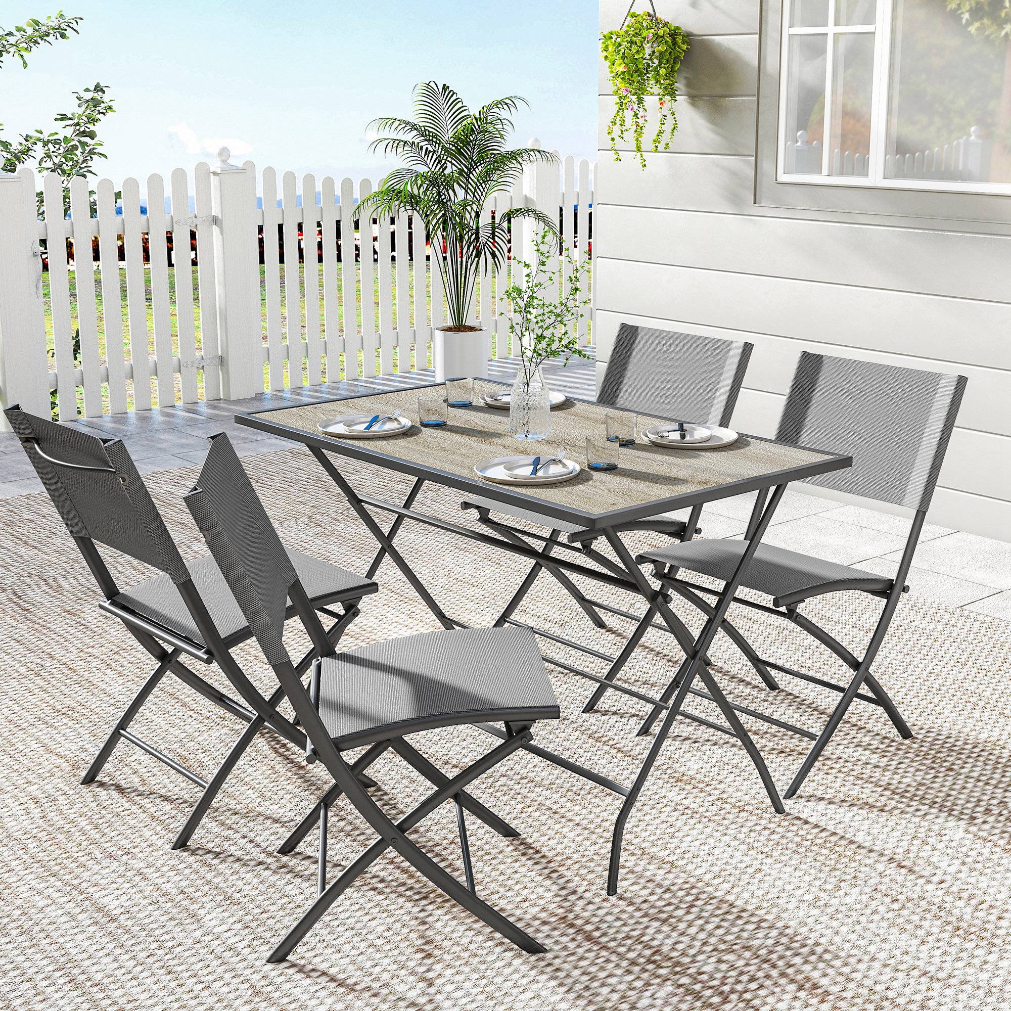 Salon de jardin pliant acier et plastique gris 112 x 67 x 71 cm - PANGIVO - Image 4