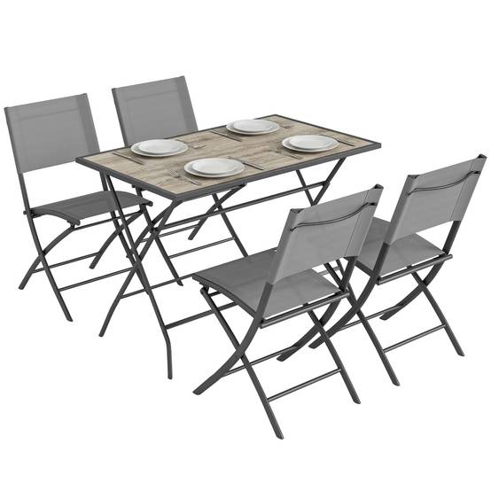 Salon de jardin pliant acier et plastique gris 112 x 67 x 71 cm - PANGIVO - Image 1