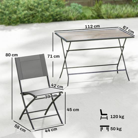 Salon de jardin pliant acier et plastique gris 112 x 67 x 71 cm - PANGIVO - Image 5