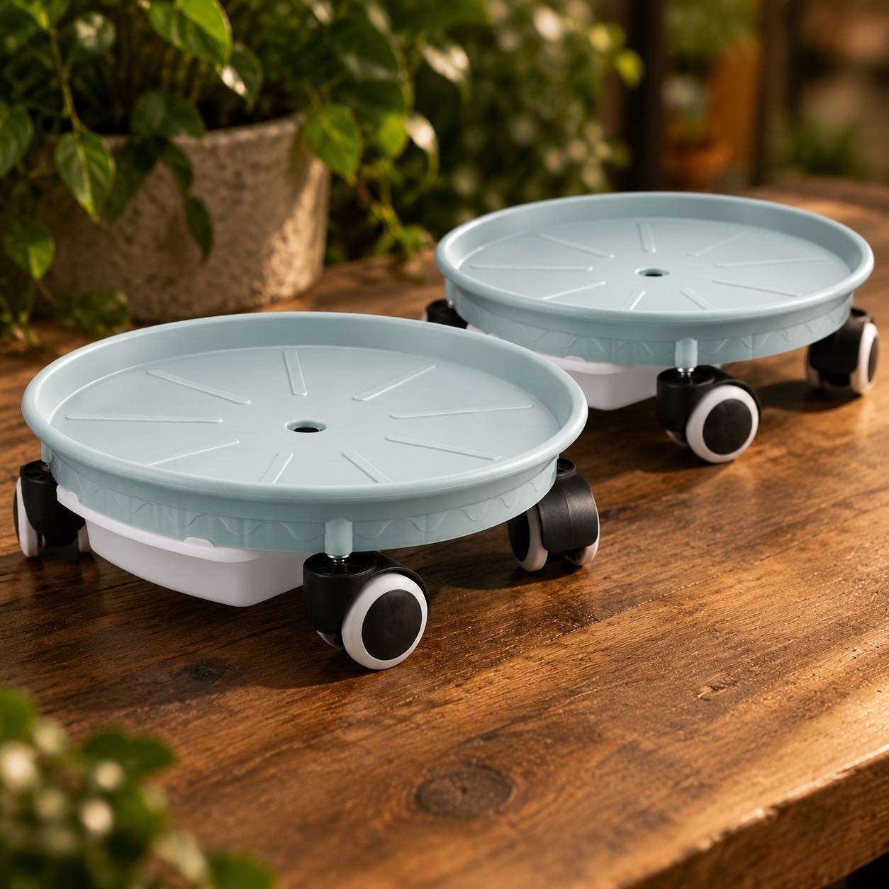 Support de Pot à Plantes Roulant avec Bac d'Eau pour Jardin - Image 2
