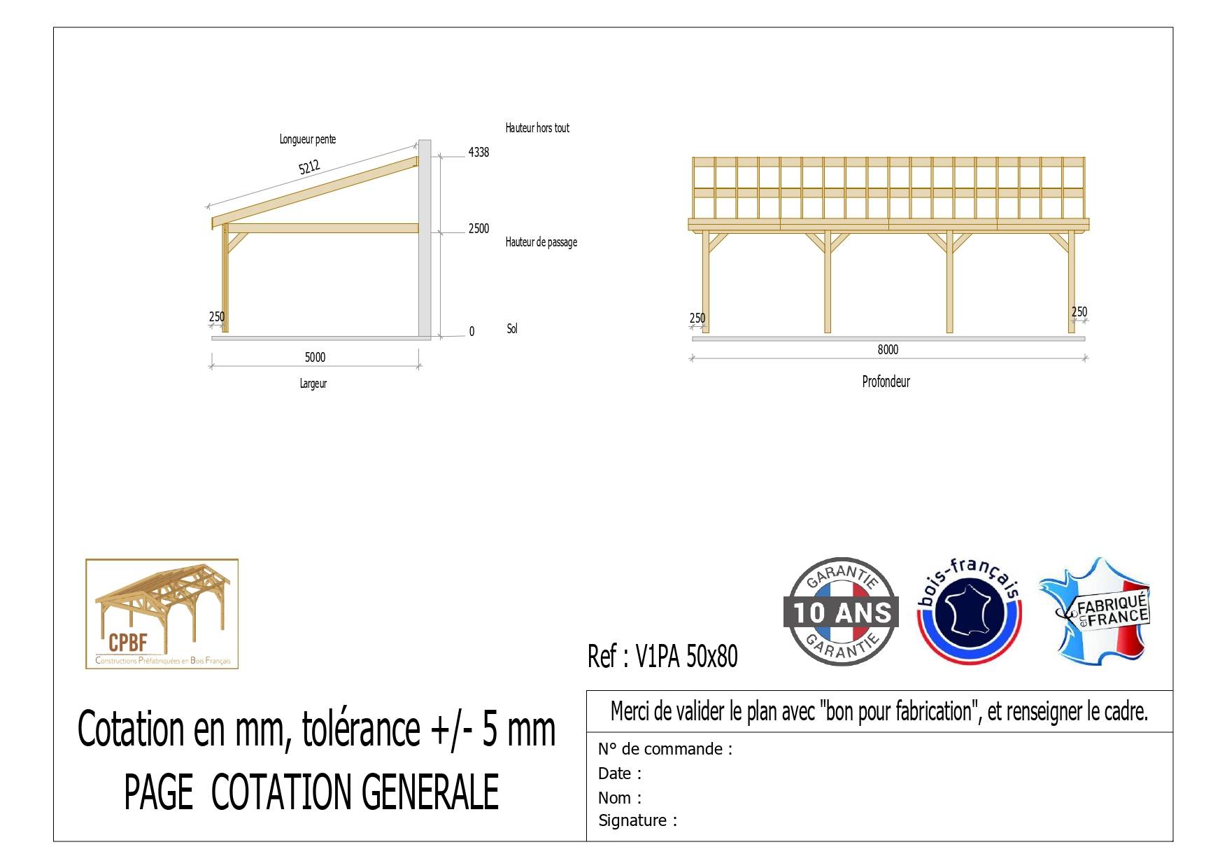 Cpbf Charpentes - Carport adossé une pente 500cmx800cm, bois DOUGLAS Français (Charpente en bois-auvent-abri voiture) 40 m². Garantie 10 ans - Image 2