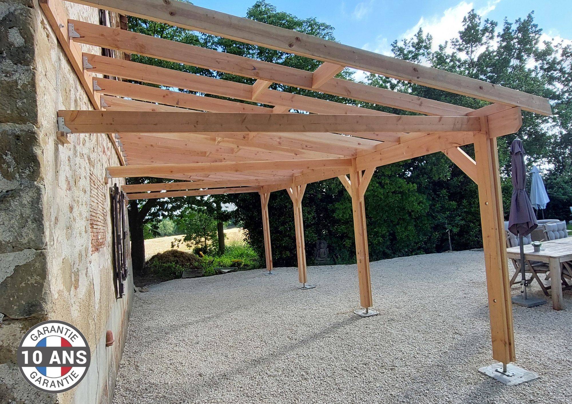Cpbf Charpentes - Carport adossé une pente 500cmx800cm, bois DOUGLAS Français (Charpente en bois-auvent-abri voiture) 40 m². Garantie 10 ans