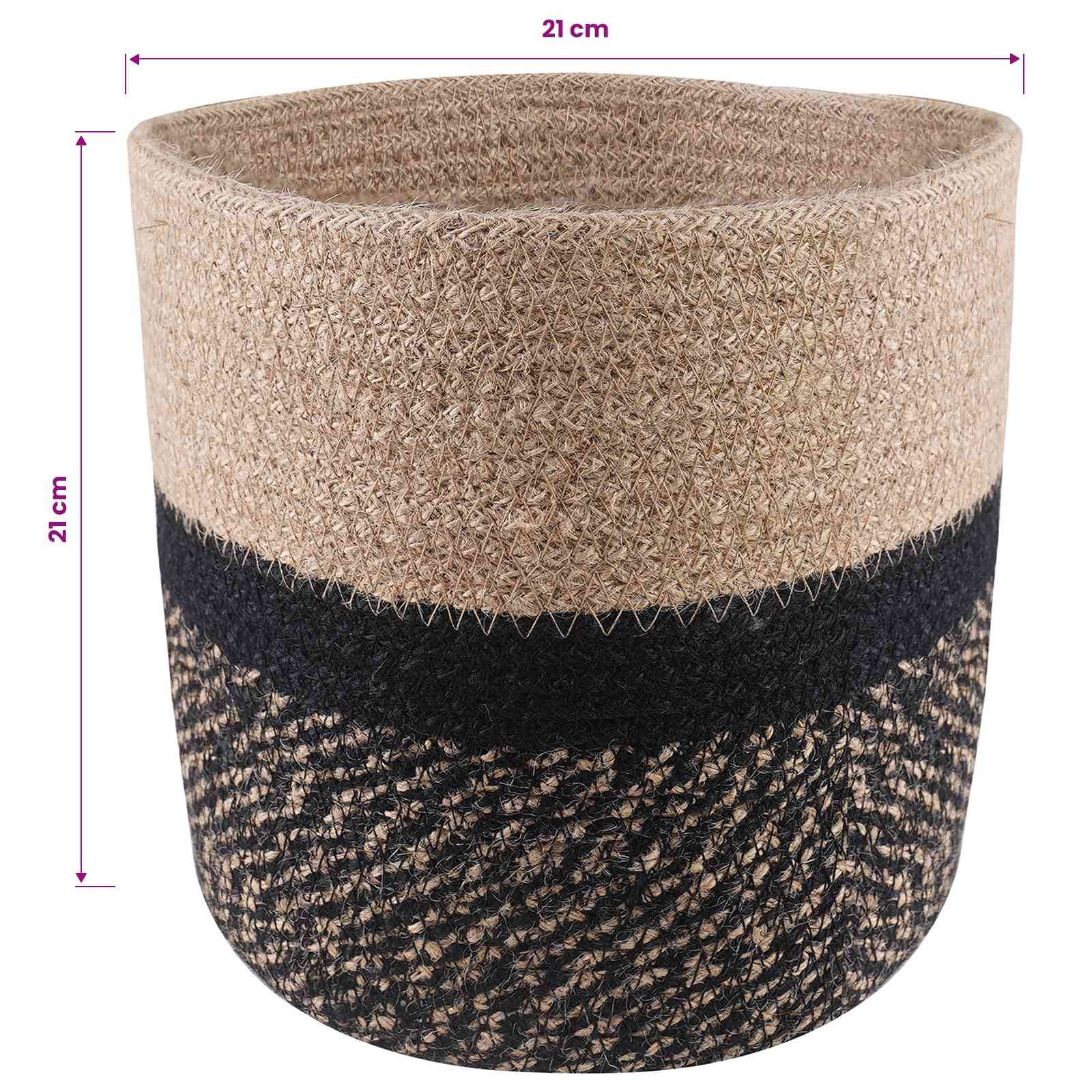 ComfortXL - Lot 2 pots plantes jute véranda patio style bicolore naturel noir Ø21cm - ComfortXL Outdoor Living - Image 5