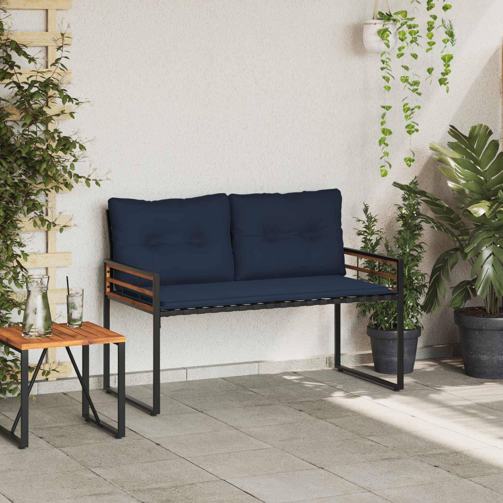 PANGIVO - Banc de jardin bois d'acacia et acier bleu marine 114 x 55 x 77 cm - PANGIVO - Image 3