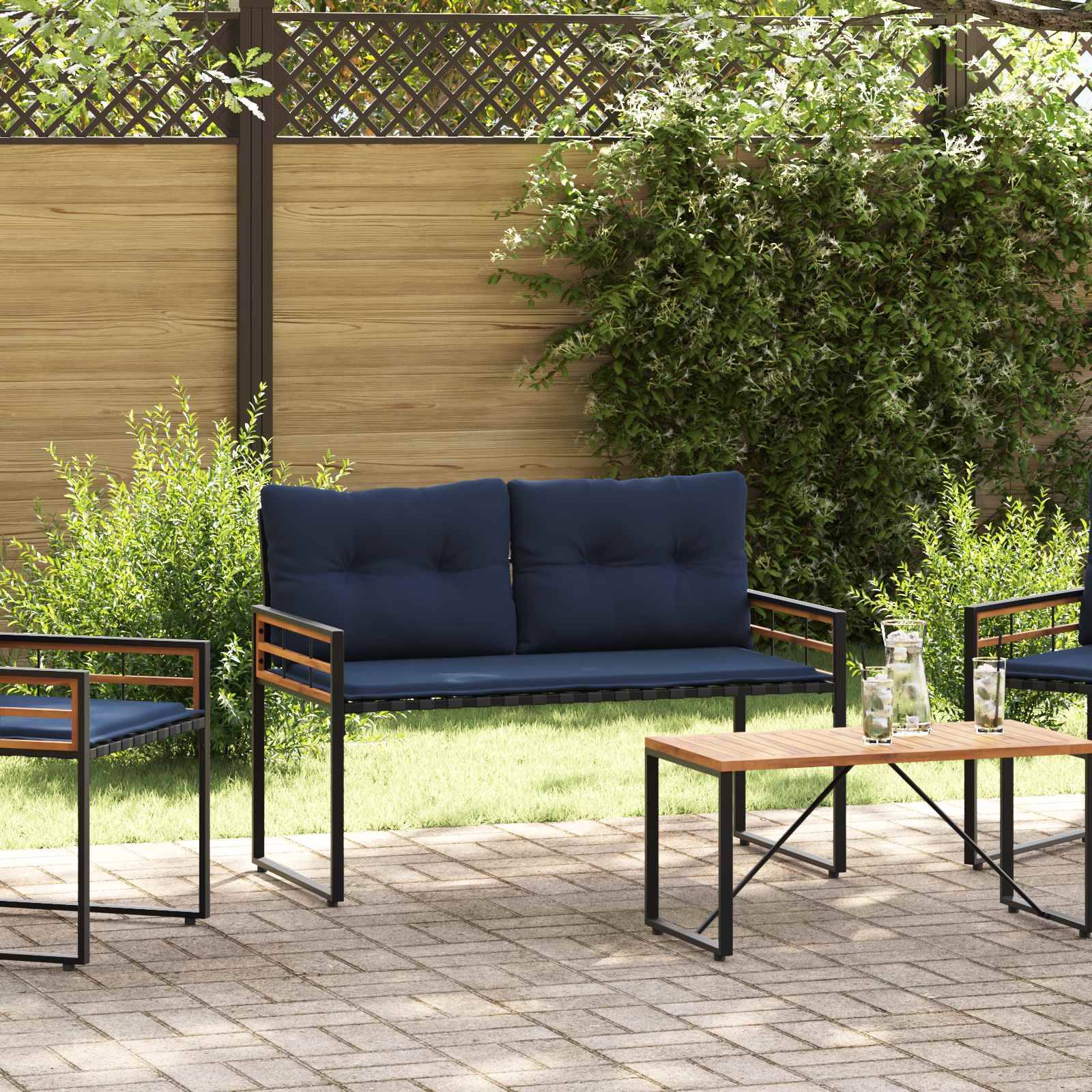 PANGIVO - Banc de jardin bois d'acacia et acier bleu marine 114 x 55 x 77 cm - PANGIVO - Image 1