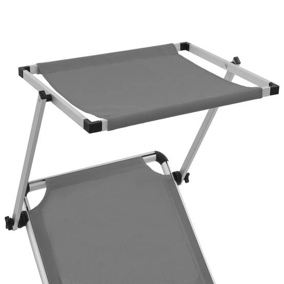 Chaise longue | Transat | Bain de soleil pliable avec toit aluminium et textilène gris - Image 6
