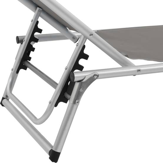 Chaise longue | Transat | Bain de soleil pliable avec toit aluminium et textilène gris - Image 8