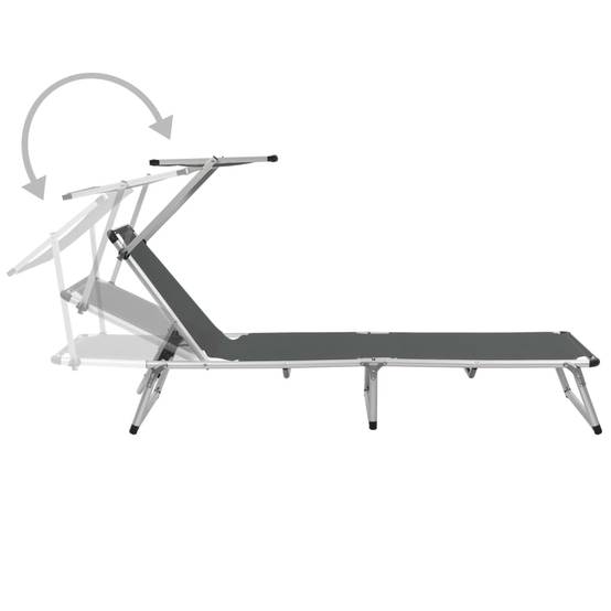 Chaise longue | Transat | Bain de soleil pliable avec toit aluminium et textilène gris - Image 1