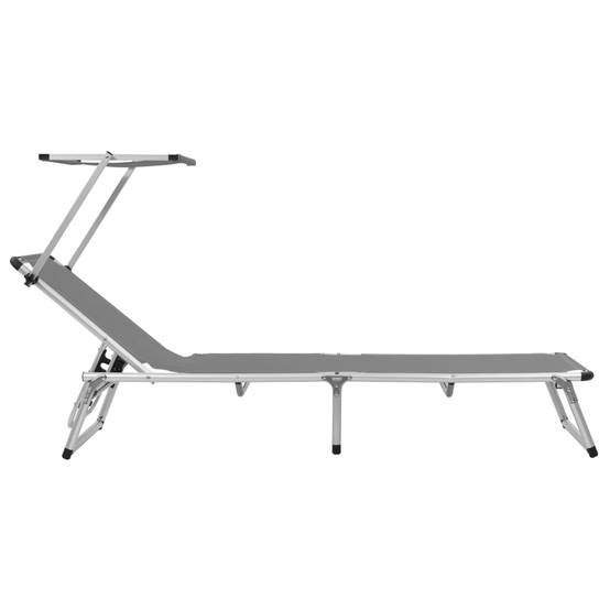Chaise longue | Transat | Bain de soleil pliable avec toit aluminium et textilène gris - Image 3