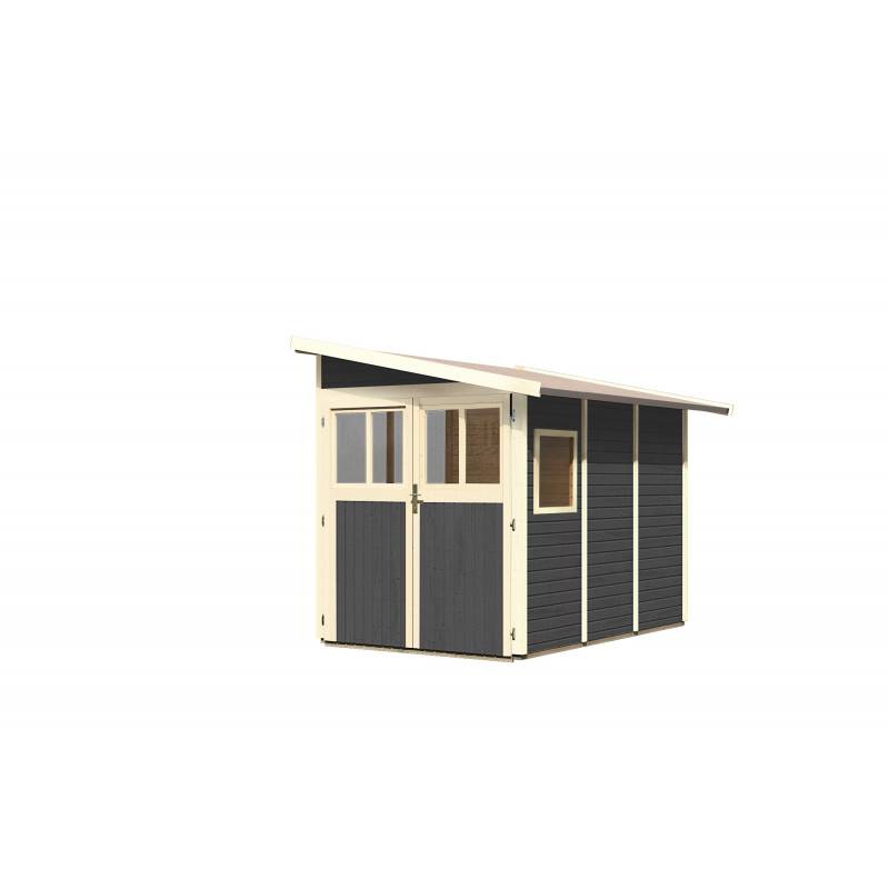 Abri de jardin adossé 4,85m² bois massif vitrifié gris Wandlitz 3 Karibu avec embase - Image 4