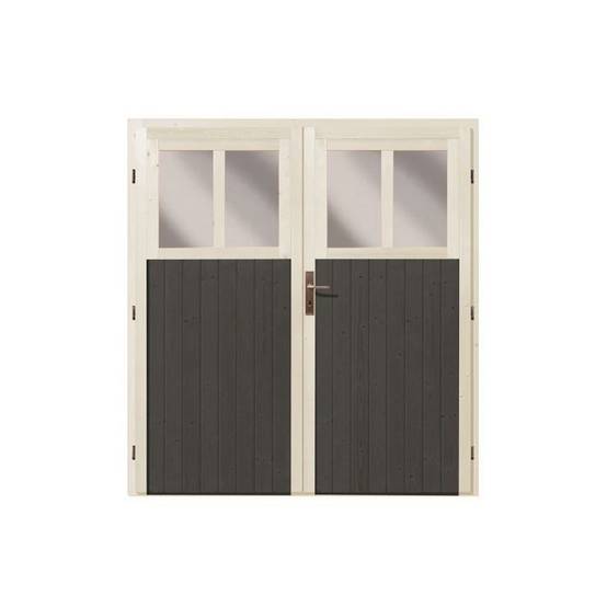 Abri de jardin adossé 4,85m² bois massif vitrifié gris Wandlitz 3 Karibu avec embase - Image 6