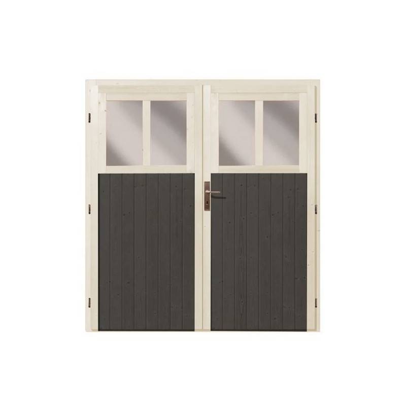 Abri de jardin adossé 4,85m² bois massif vitrifié gris Wandlitz 3 Karibu avec embase - Image 6