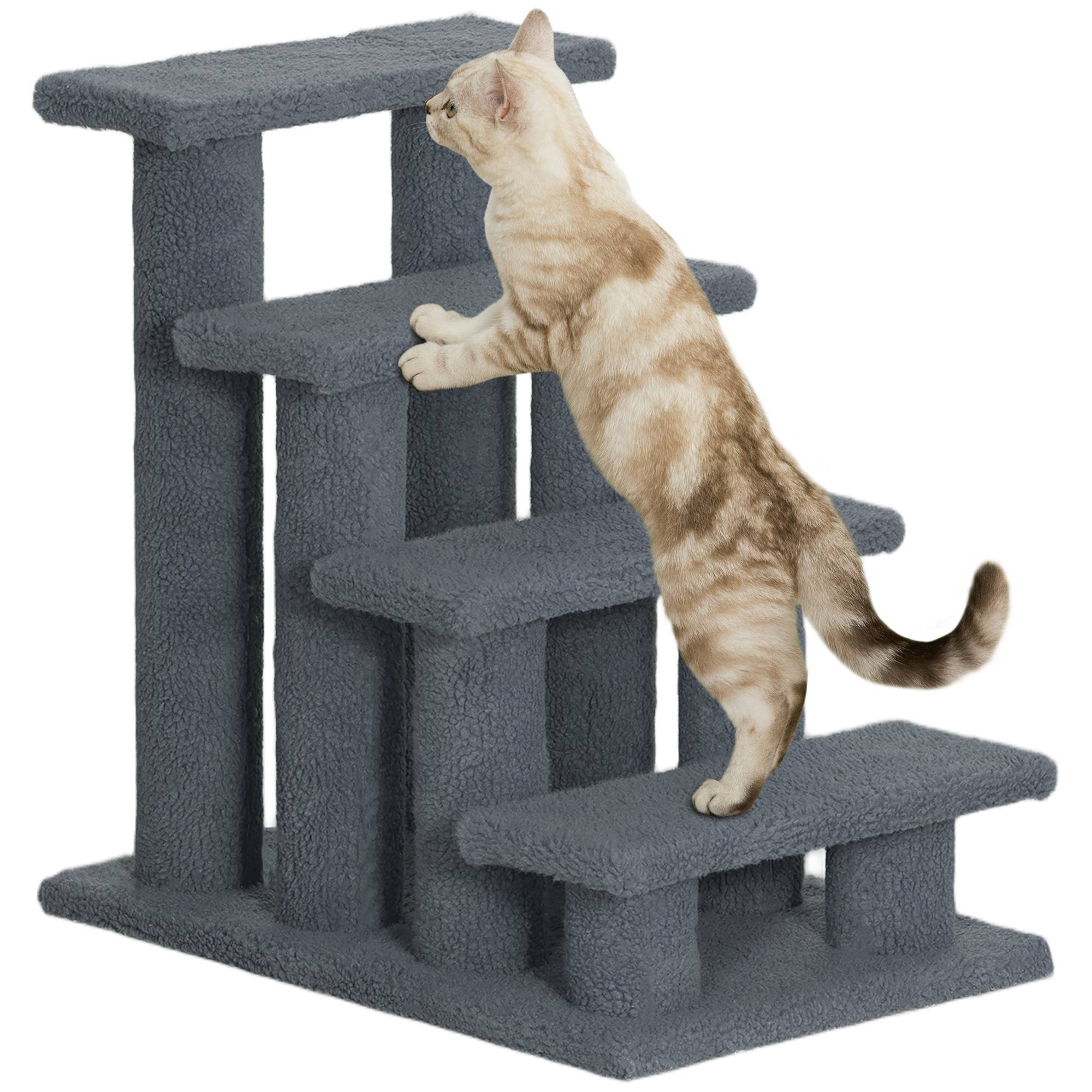 Sans Marque - Escalier 4 marches, chat, peluche, 61x41x60cm, gris - Image 1