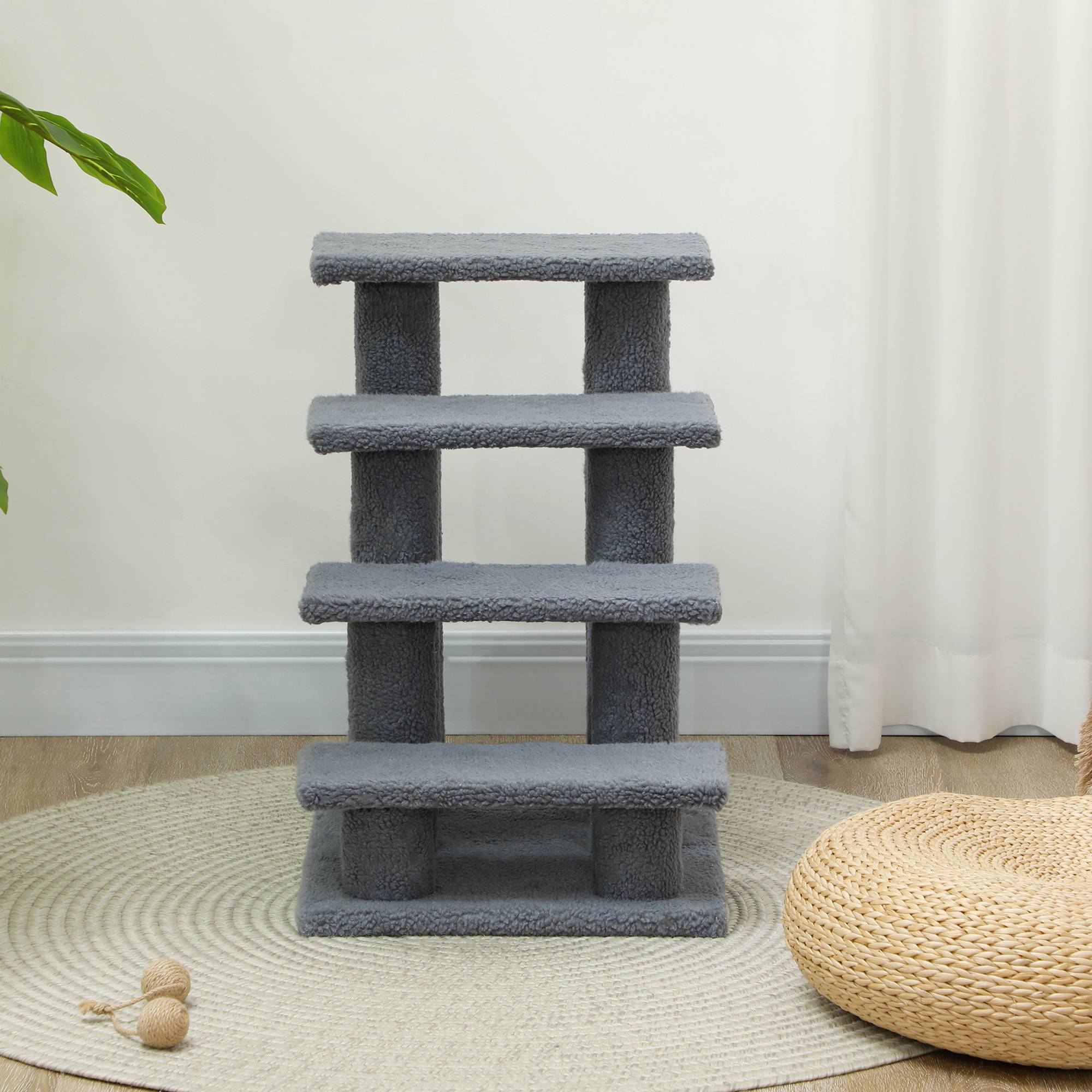 Sans Marque - Escalier 4 marches, chat, peluche, 61x41x60cm, gris - Image 9