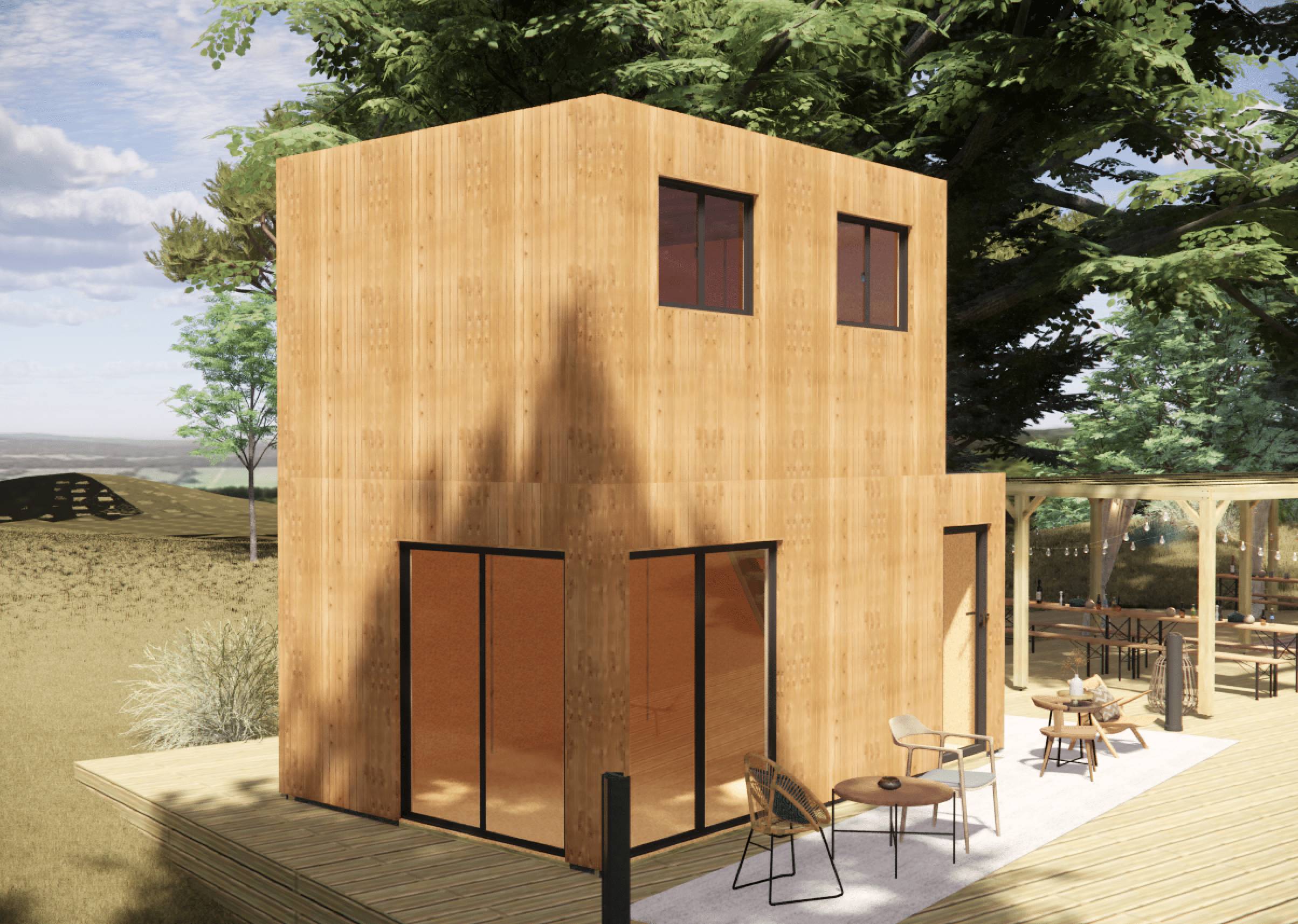 Bureau de jardin 4 saisons en bois 5,5 x 3,5 x 2,7 m / isolation RE2020 avec mezzanine et terrasse - Image 1