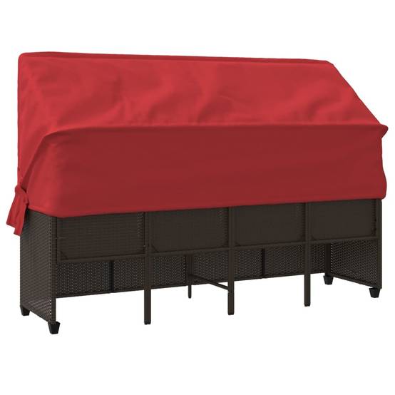 Chaise longue | Transat | Bain de soleil avec auvent et coussins marron résine tressée - Image 7