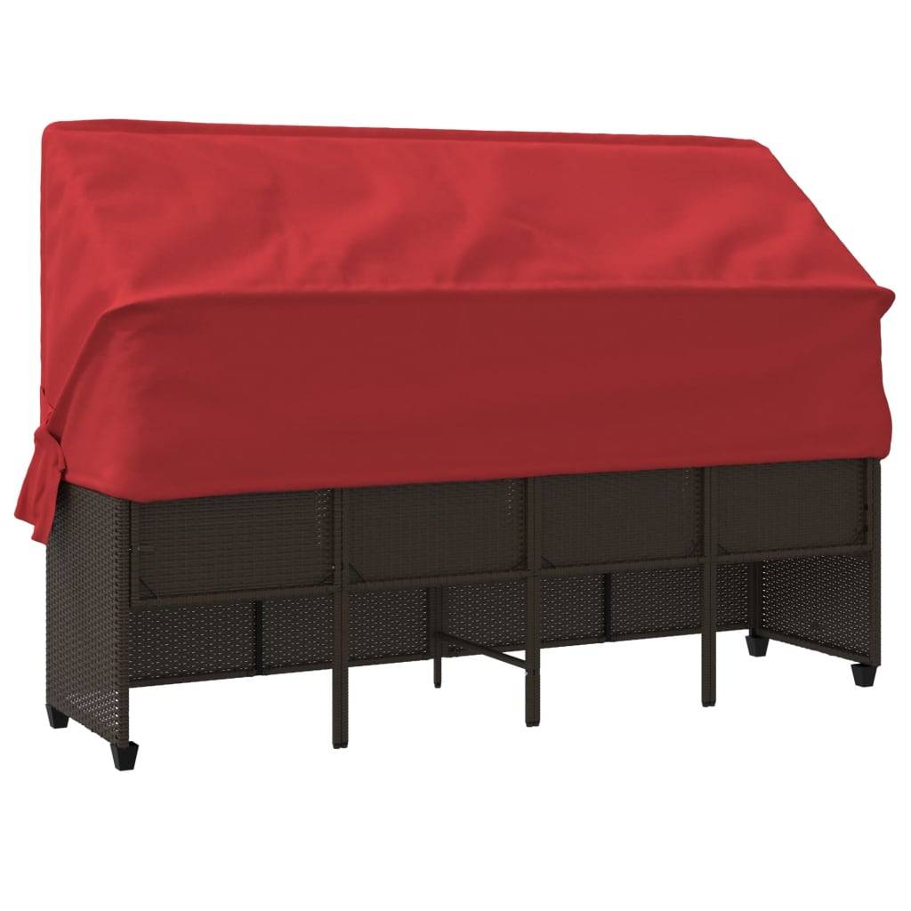 Chaise longue | Transat | Bain de soleil avec auvent et coussins marron résine tressée - Image 7