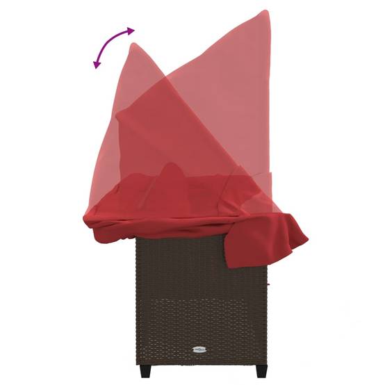 Chaise longue | Transat | Bain de soleil avec auvent et coussins marron résine tressée - Image 8
