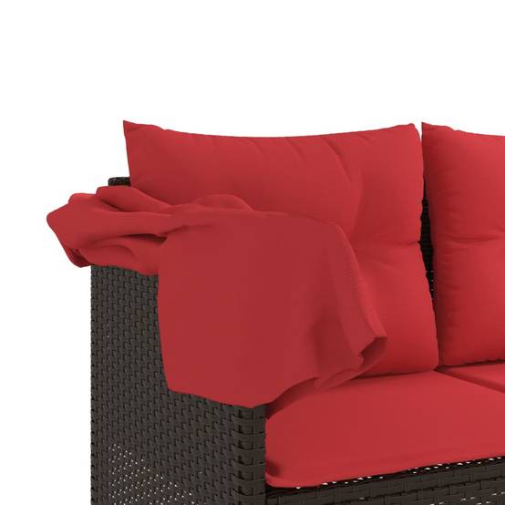 Chaise longue | Transat | Bain de soleil avec auvent et coussins marron résine tressée - Image 9