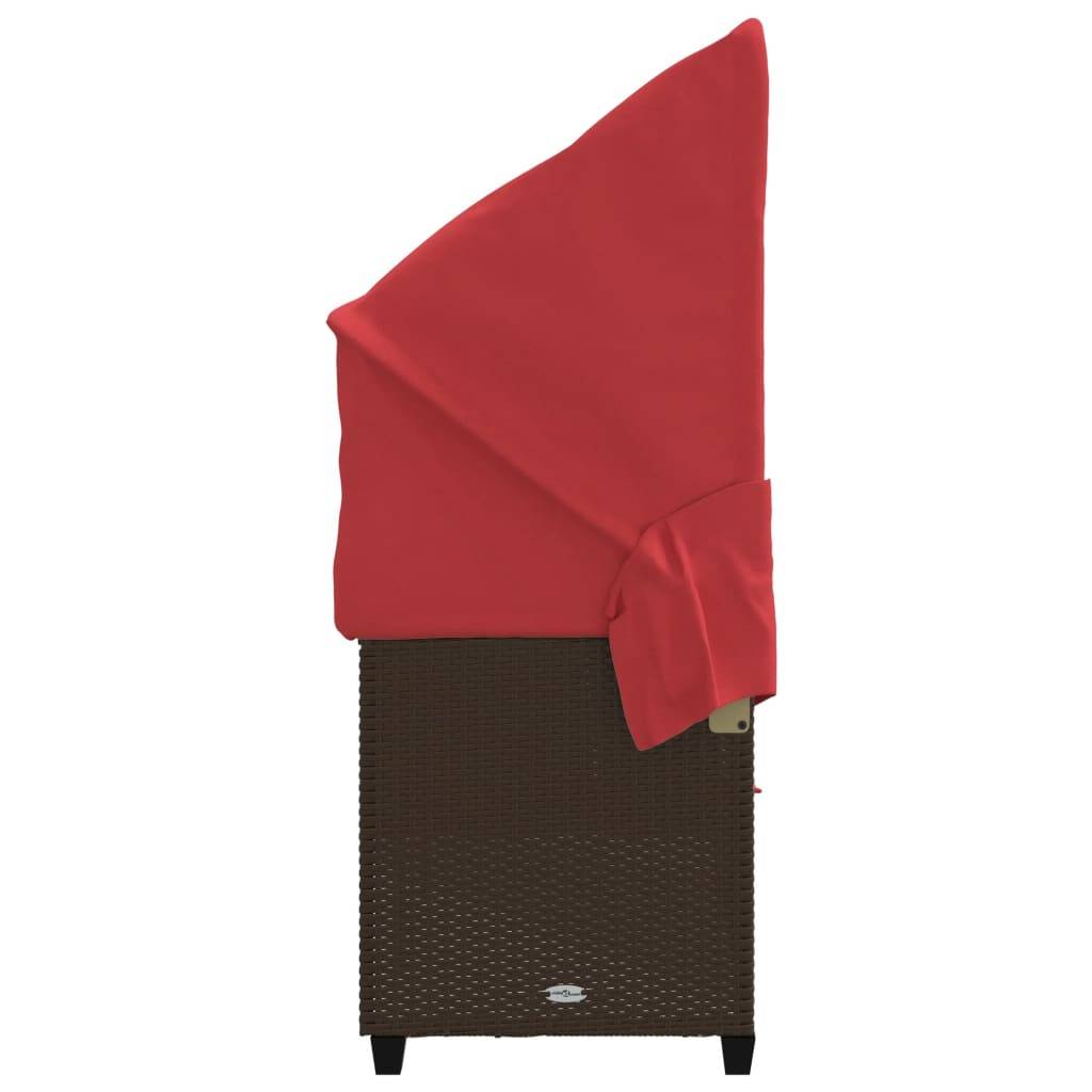 Chaise longue | Transat | Bain de soleil avec auvent et coussins marron résine tressée - Image 6