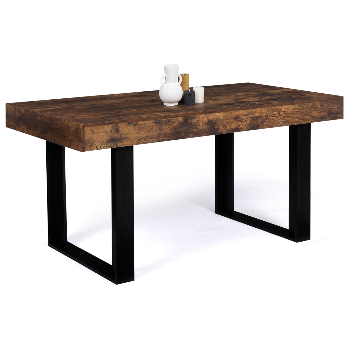 Table à manger rectangle PHOENIX 6 personnes bois effet vieilli et noir 160 cm - Image 2