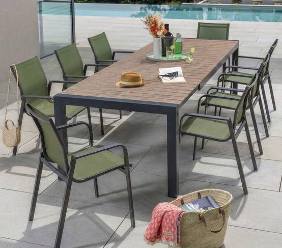 Ensemble table et chaises de jardin 8 places vert MIMIZAN - Image 1