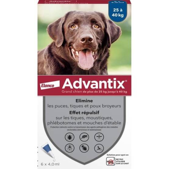 Advantix - ADVANTIX Chien Solution Antiparasitaire Grande Race 25 a 40kg 6 pipettes - Image 1
