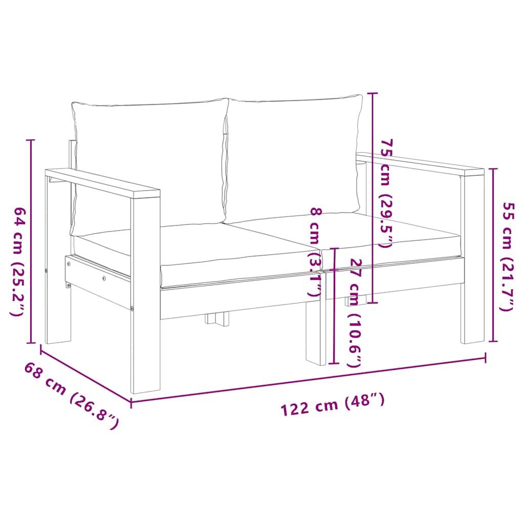 ComfortXL - Canapé Extérieur 2 Places Bois Acacia Robuste et Coussins Gris Foncé Modernes Jardin – ComfortXL Outdoor Living - Image 8