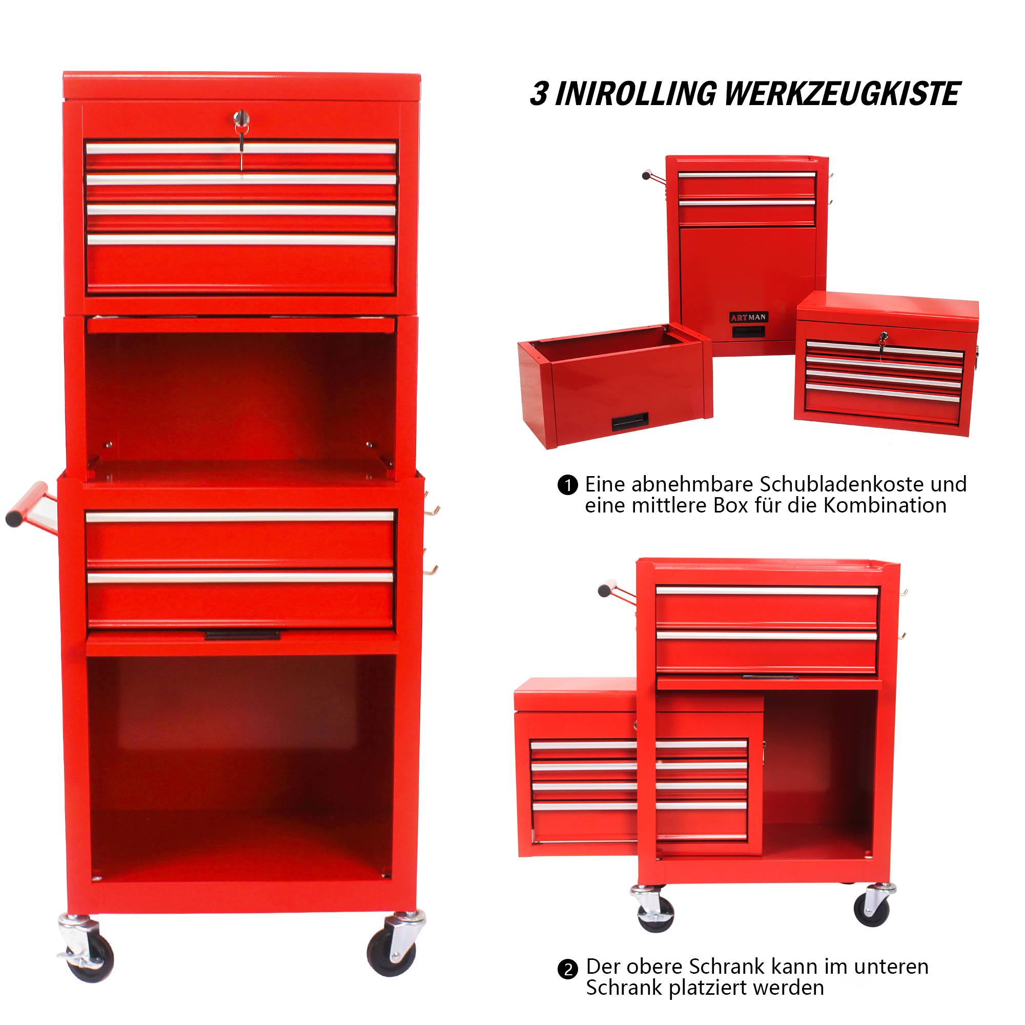 Servante d'Atelier Mobile 2 en 1 Rouge, 6 Tiroirs et Coffre à Outils Détachable – ComfortXL Outdoor Living - Image 4