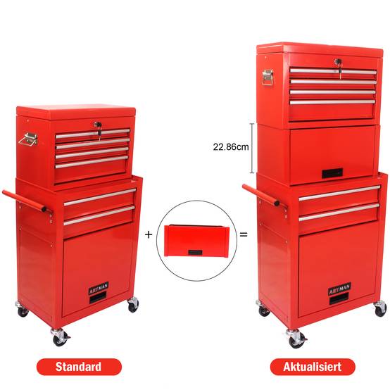 Servante d'Atelier Mobile 2 en 1 Rouge, 6 Tiroirs et Coffre à Outils Détachable – ComfortXL Outdoor Living - Image 6
