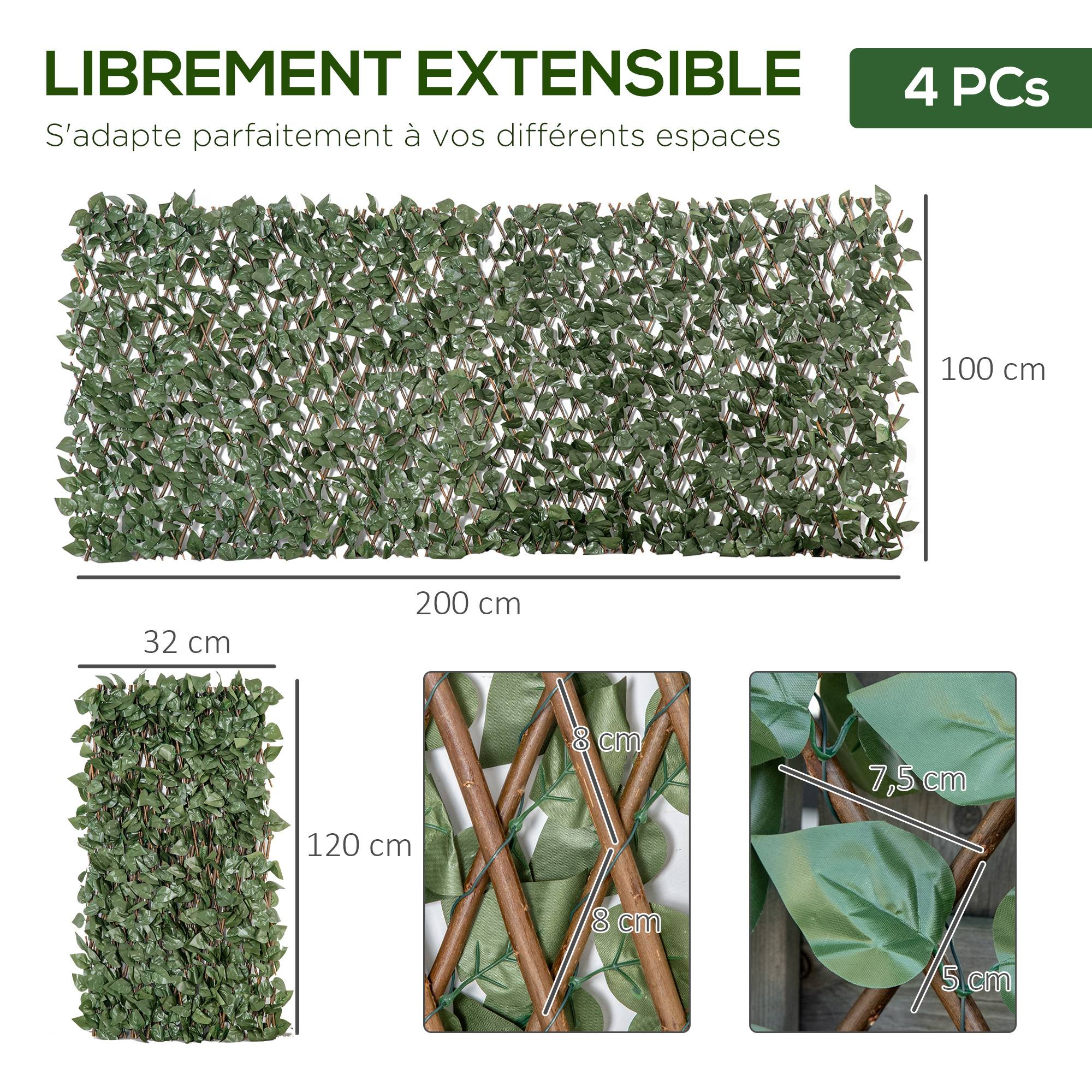 ComfortXL - Haie artificielle lierre polyester osier vert 200 x 100 cm extensible brise-vue - ComfortXL Outdoor Living - Image 4
