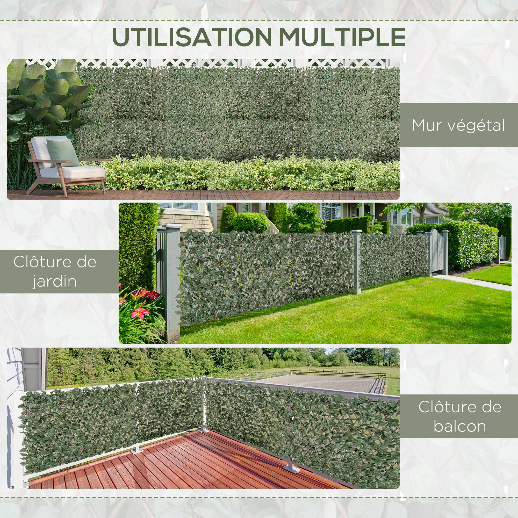 ComfortXL - Haie artificielle lierre polyester osier vert 200 x 100 cm extensible brise-vue - ComfortXL Outdoor Living - Image 7