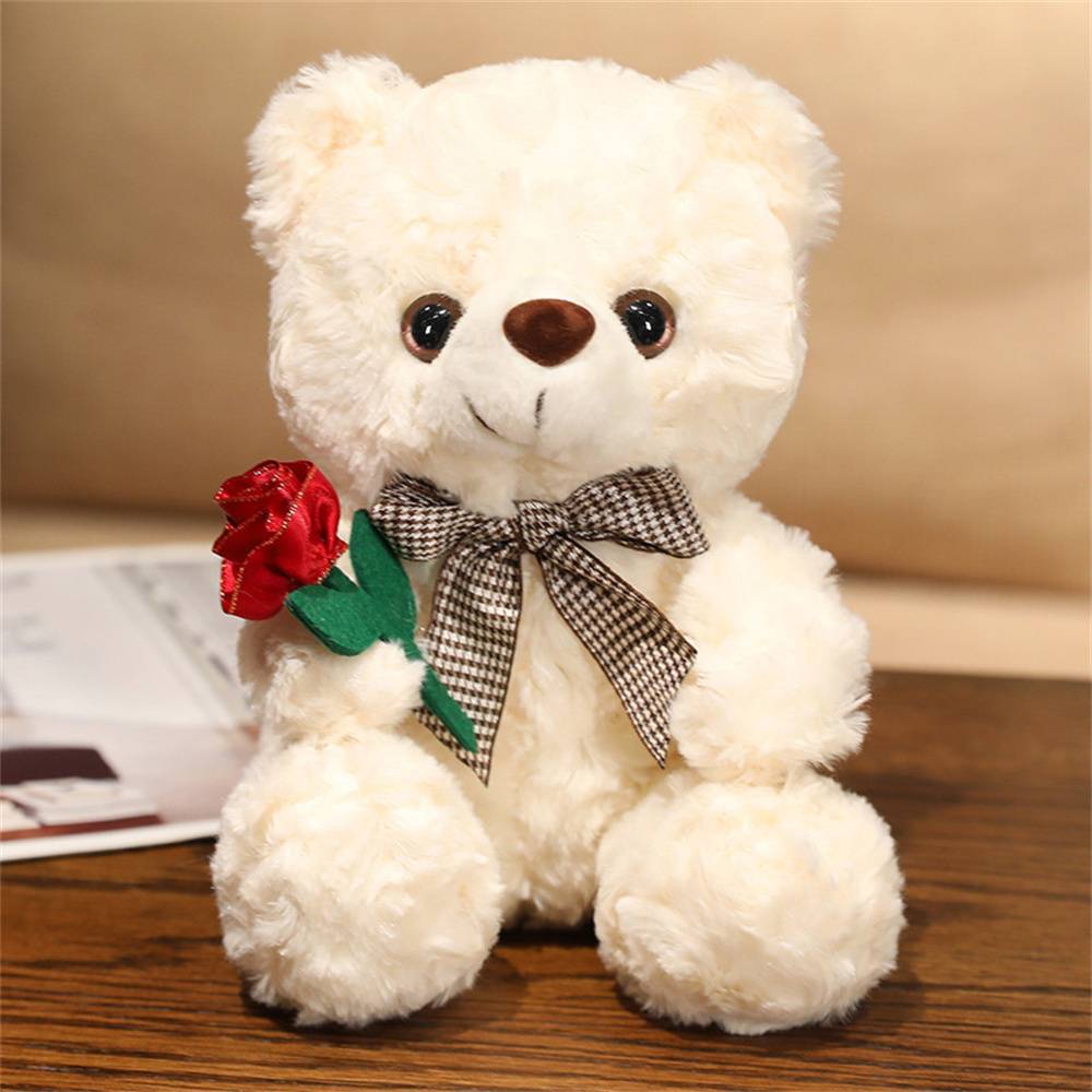 Ours en Peluche Blanc 20cm avec Rose - Cadeau Romantique et Décoratif - Douceur et Réconfort Garantis - Lytech - Image 2