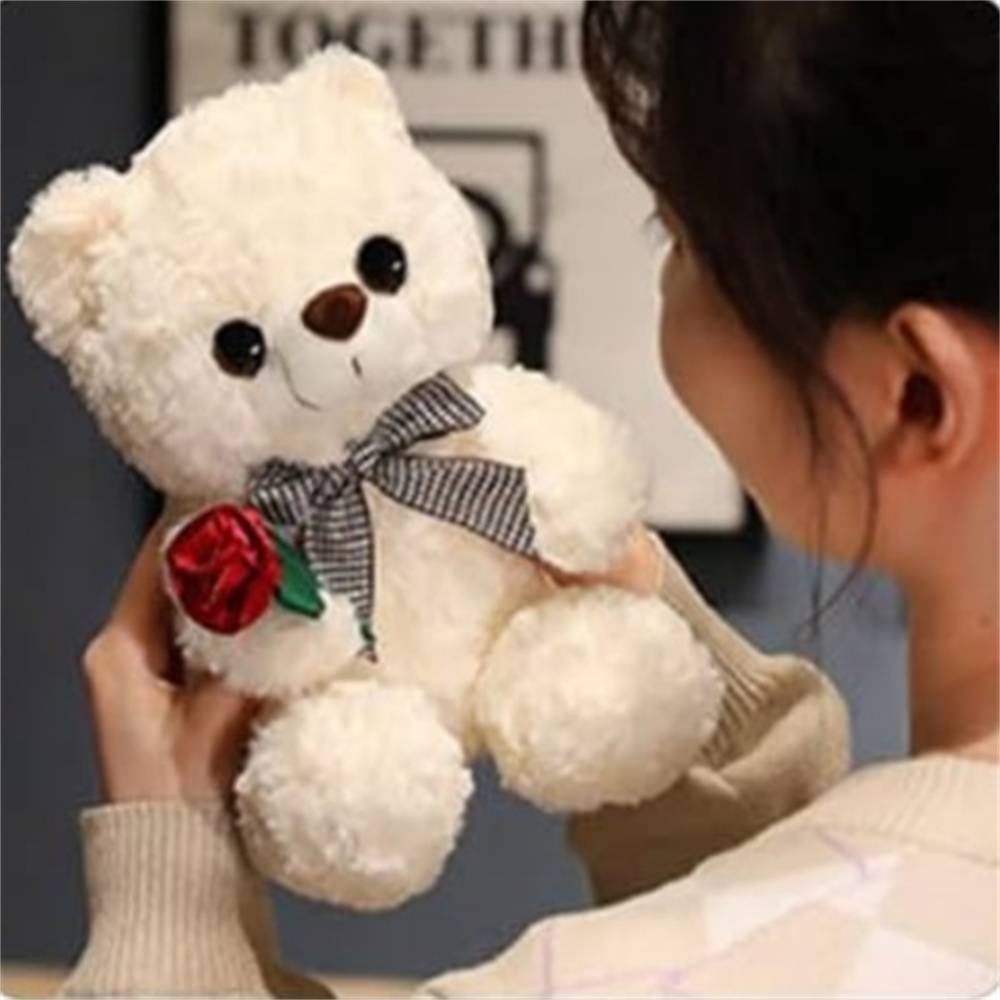 Ours en Peluche Blanc 20cm avec Rose - Cadeau Romantique et Décoratif - Douceur et Réconfort Garantis - Lytech - Image 3