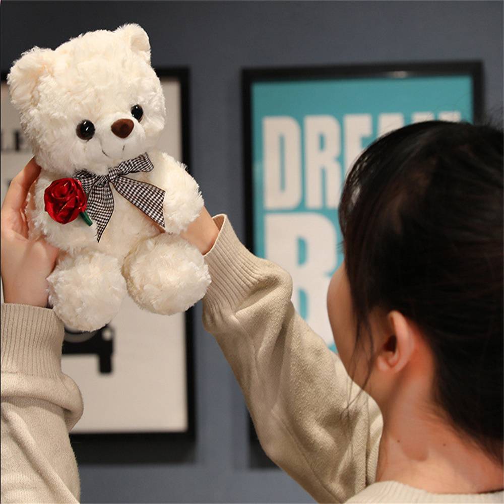 Ours en Peluche Blanc 20cm avec Rose - Cadeau Romantique et Décoratif - Douceur et Réconfort Garantis - Lytech - Image 4