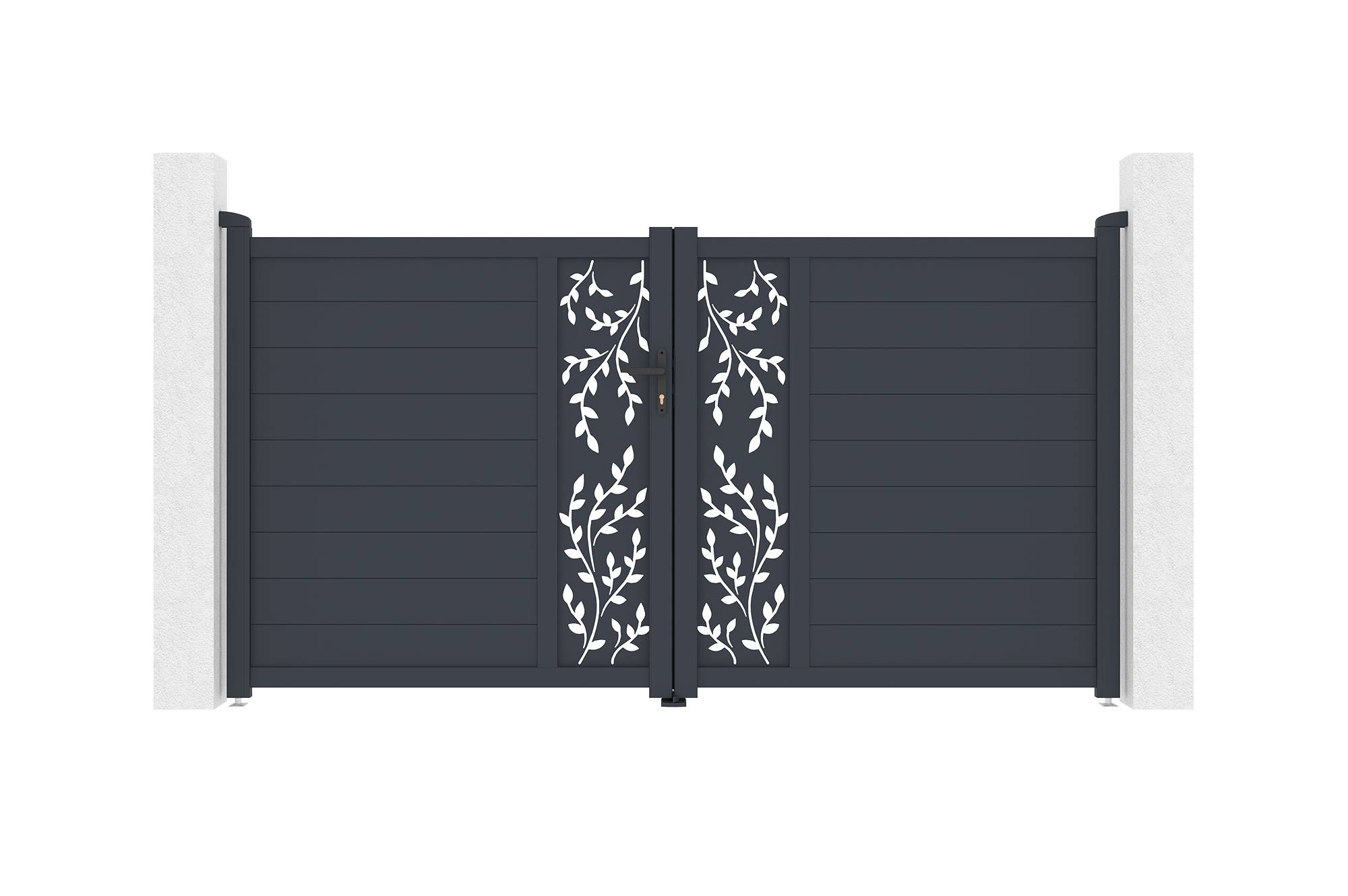 CASANOOV - Portail battant 3m FOLYA H.160cm aluminium gris + 2 poteaux ELDA 15x15cm - Image 7