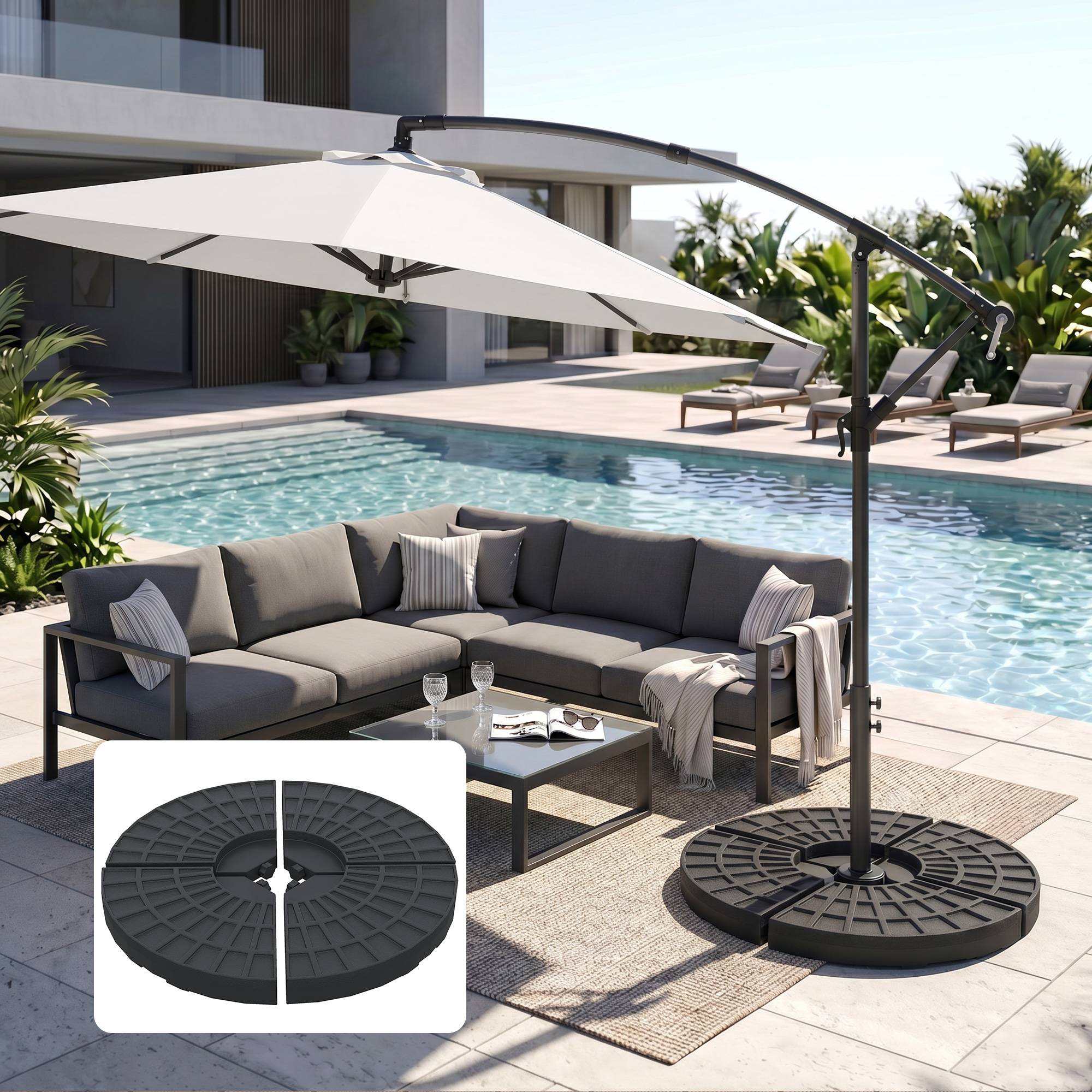 Poids de parasol, pied de parasol, 4 pièces, remplissable, 52 kg eau ou ...