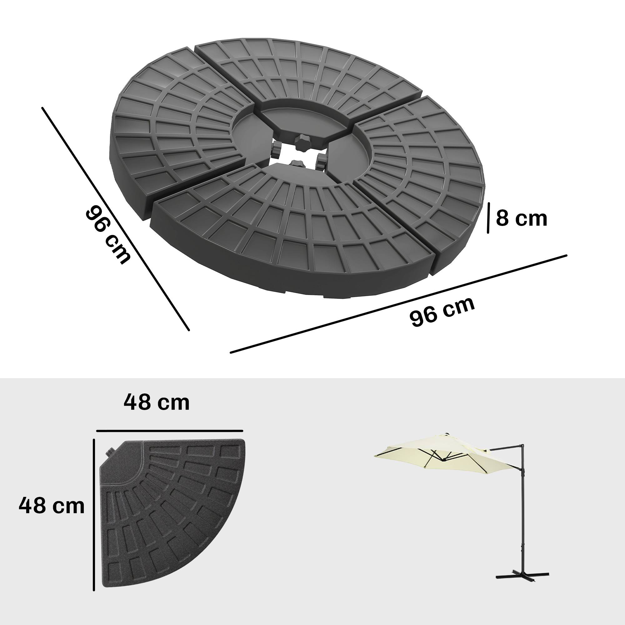 Poids de parasol, pied de parasol, 4 pièces, remplissable, 52 kg eau ou 68 kg sable, 48 x 48 x 8 cm - Image 5