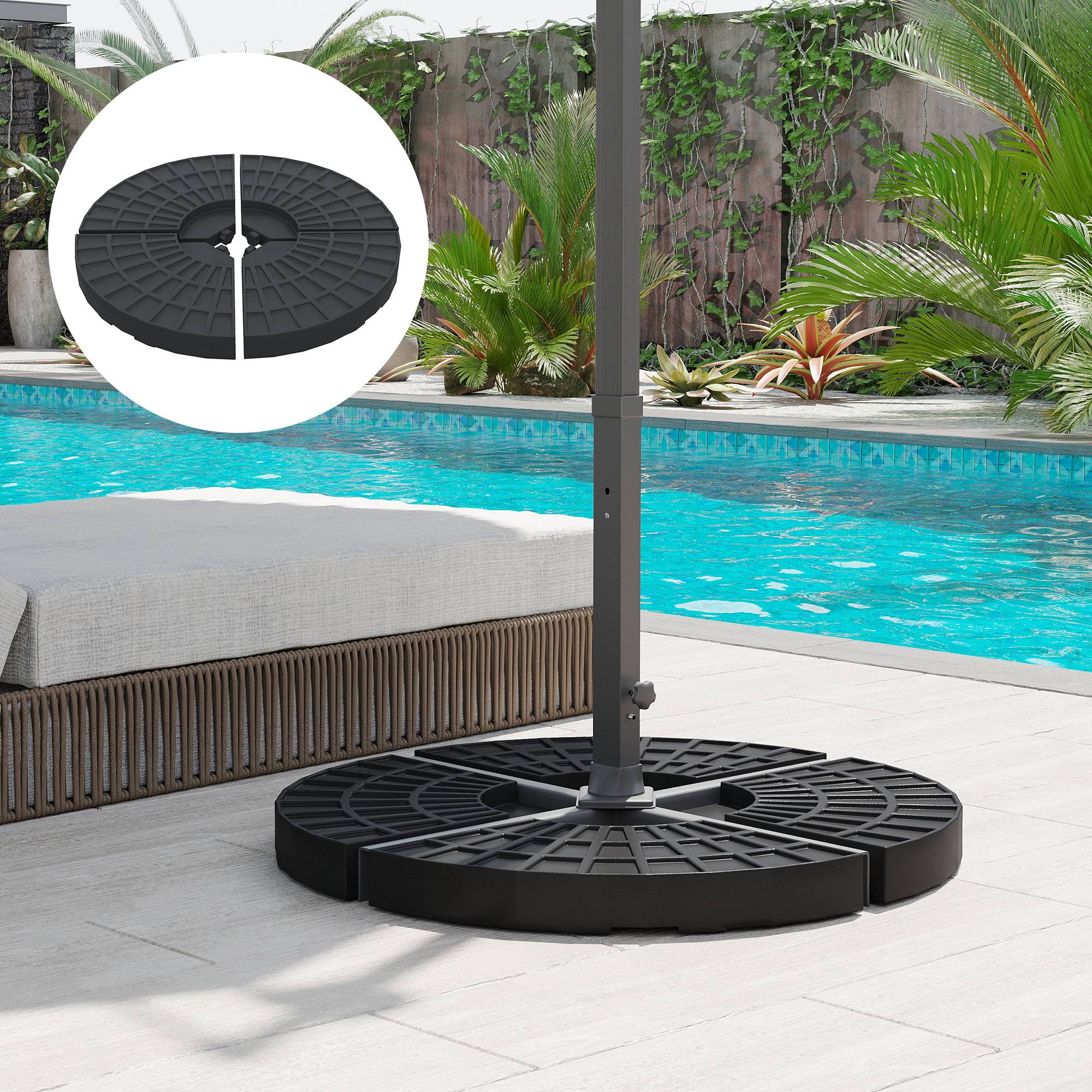 Poids de parasol, pied de parasol, 4 pièces, remplissable, 52 kg eau ou 68 kg sable, 48 x 48 x 8 cm - Image 3