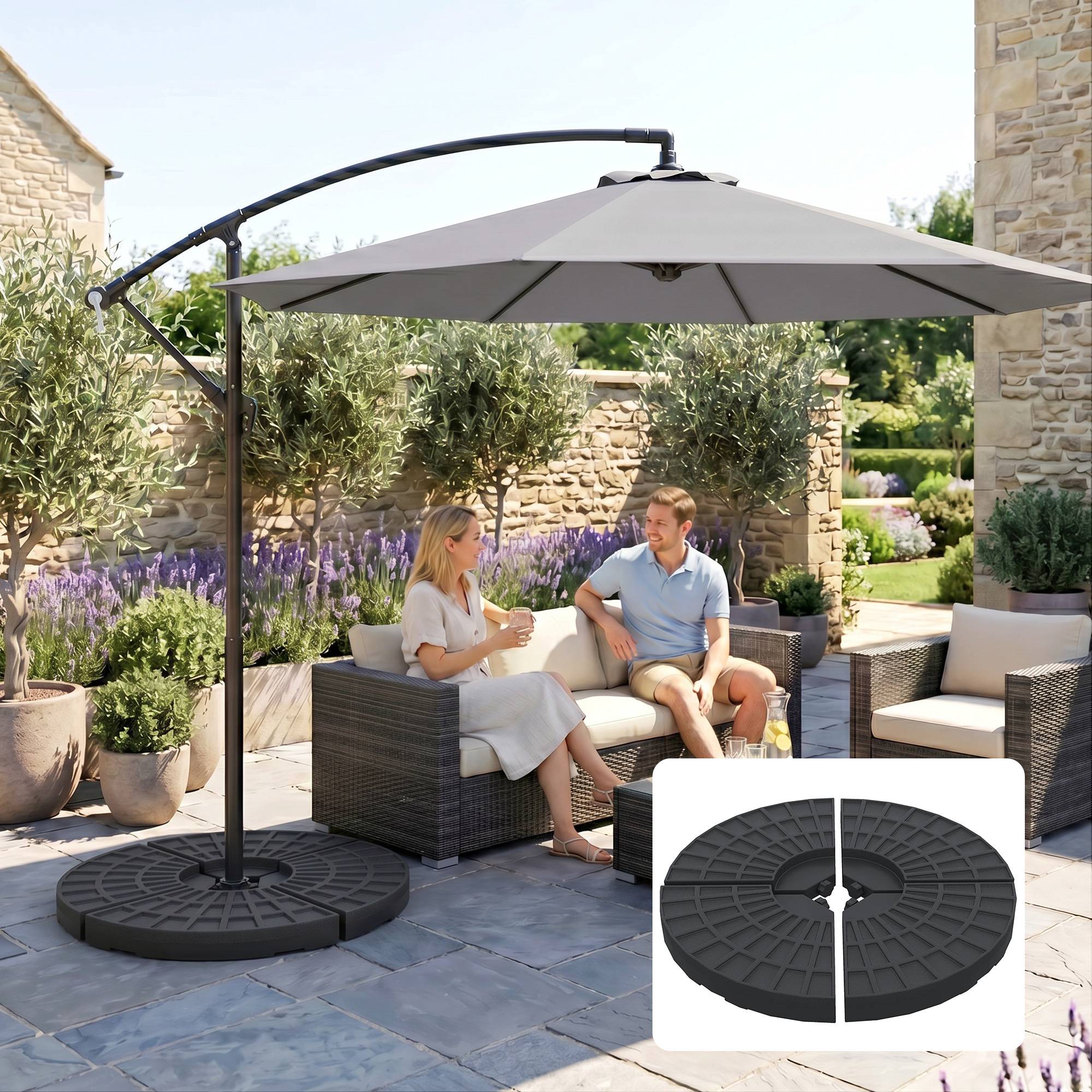 Poids de parasol, pied de parasol, 4 pièces, remplissable, 52 kg eau ou 68 kg sable, 48 x 48 x 8 cm - Image 9